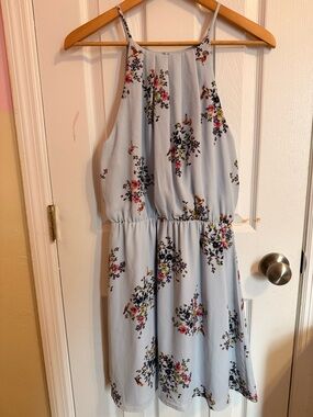 Blue Rain Women’s Floral Halter Dress Size M Blue Sleeveless